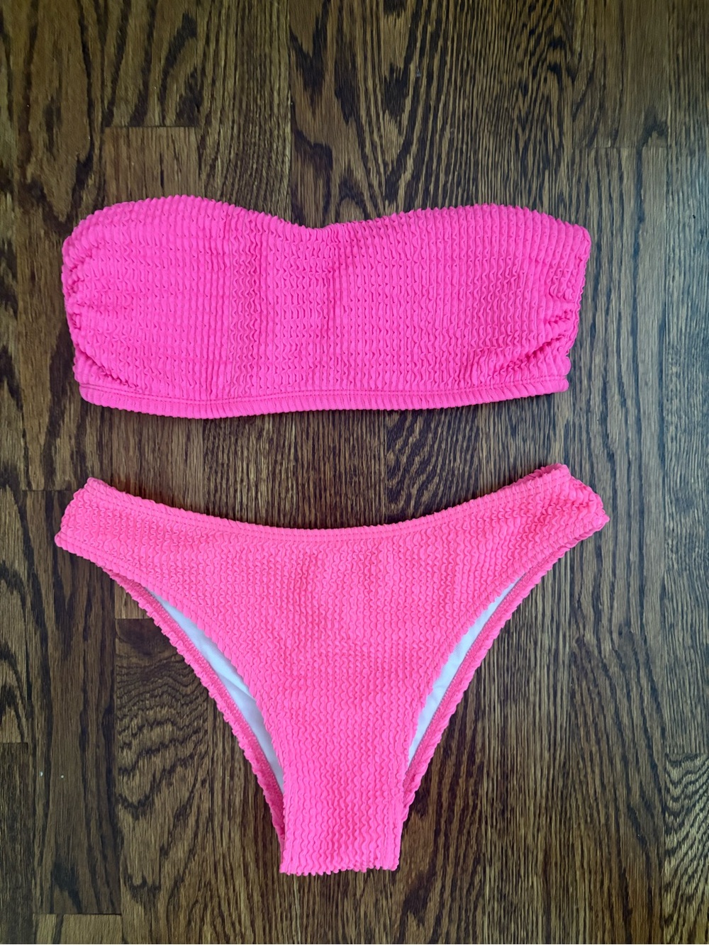 Neon Pink Textured Bandeau Bikini Set